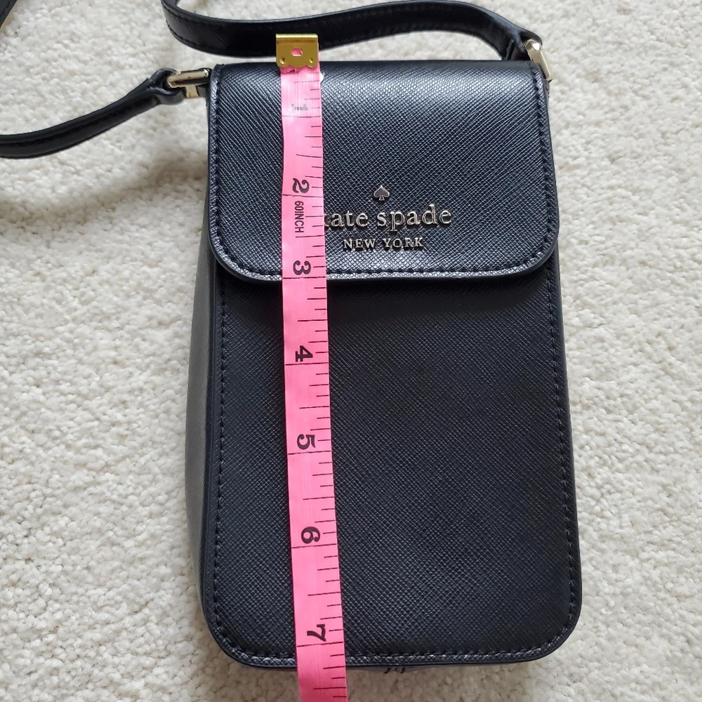 Kate Spade Staci North South Flap Phone Crossbody in Black Saffiano Leather